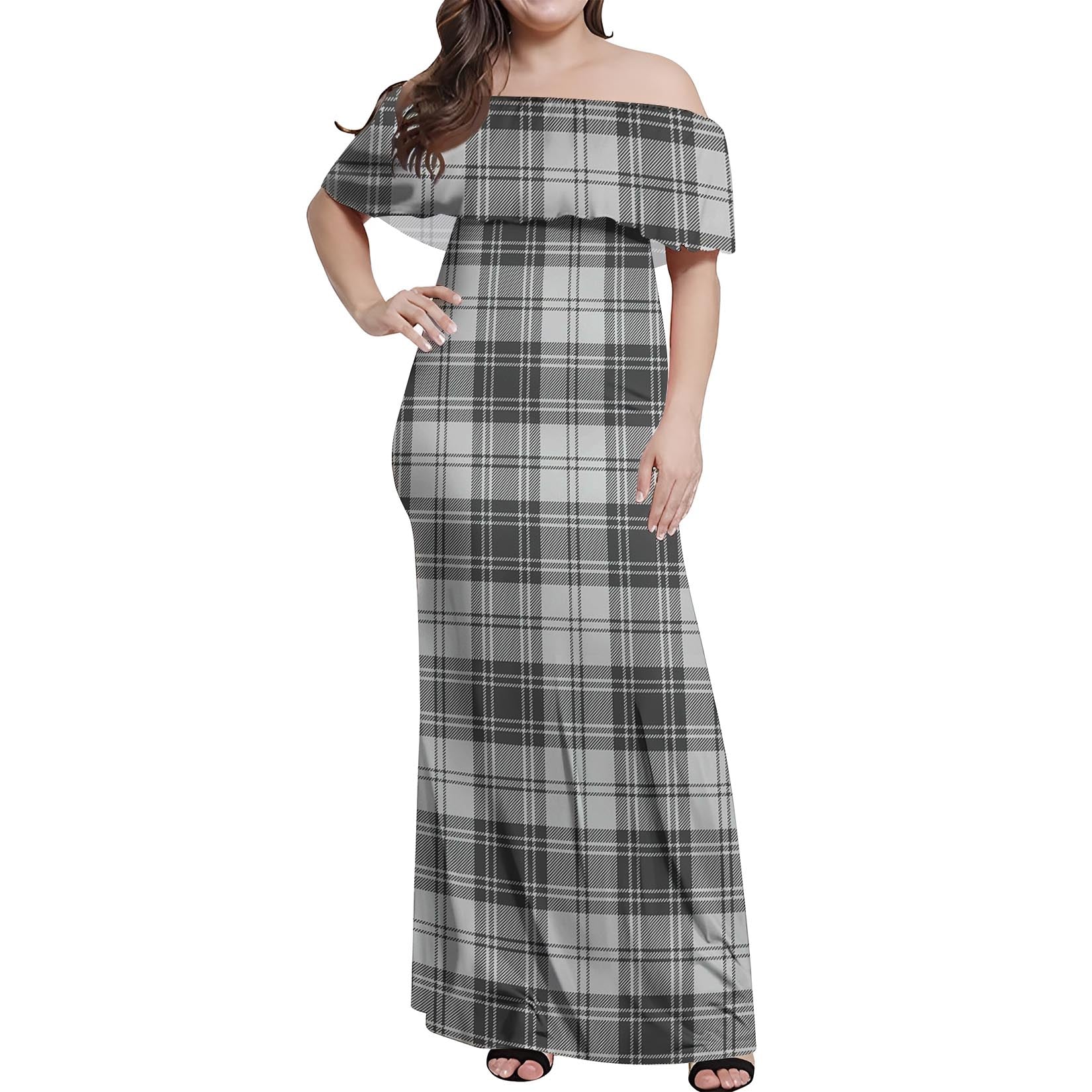 Glen Tartan Off Shoulder Long Dress Women's Dress - Tartanvibesclothing