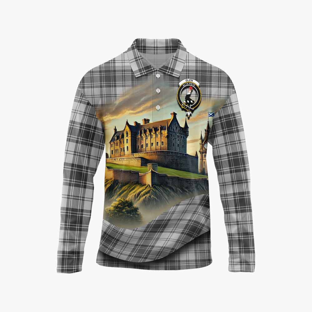 Tartan Vibes Clothing Glen Tartan Family Crest Long Sleeve Polo Shirt with Scottish Ancient Castle Style