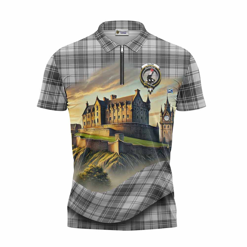 Tartan Vibes Clothing Glen Tartan Family Crest Zipper Polo Shirt with Scottish Ancient Castle Stype