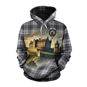 Glen Tartan Family Crest Cotton Hoodie with Scottish Ancient Castle Style