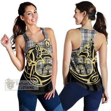 Glen Tartan Women's Racerback Tanks with Family Crest Celtic Wolf Style 4XL - Tartan Vibes Clothing