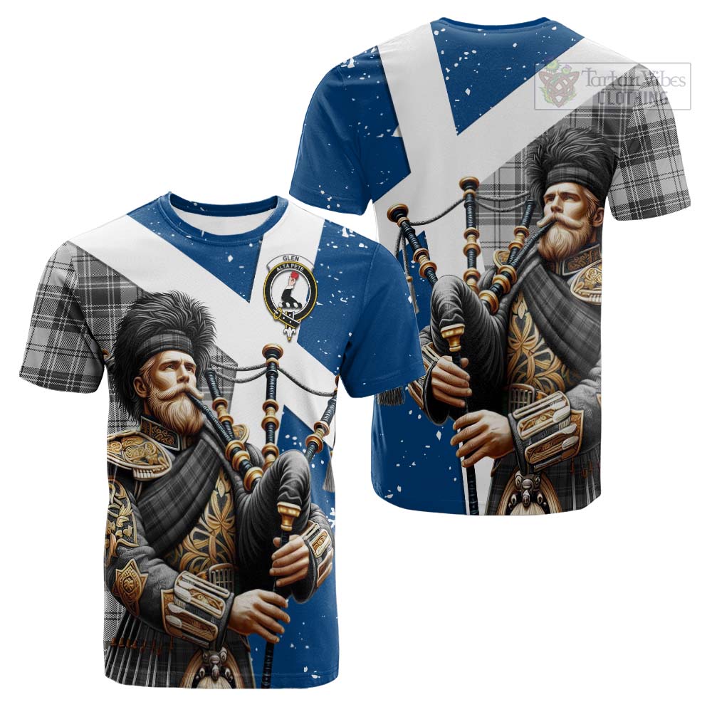 Tartan Vibes Clothing Glen Tartan Cotton T-shirt with Family Crest Scottish Bagpiper Vibes