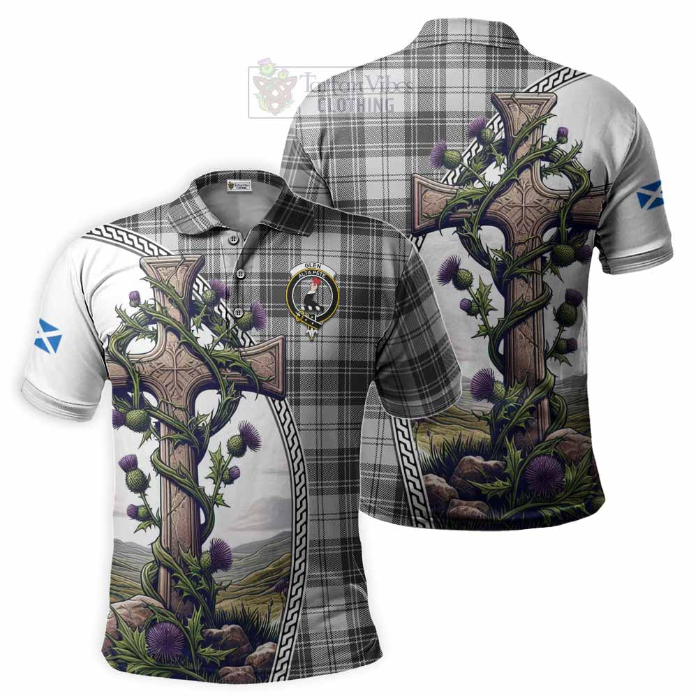 Tartan Vibes Clothing Glen Tartan Polo Shirt with Family Crest and St. Andrew's Cross Accented by Thistle Vines