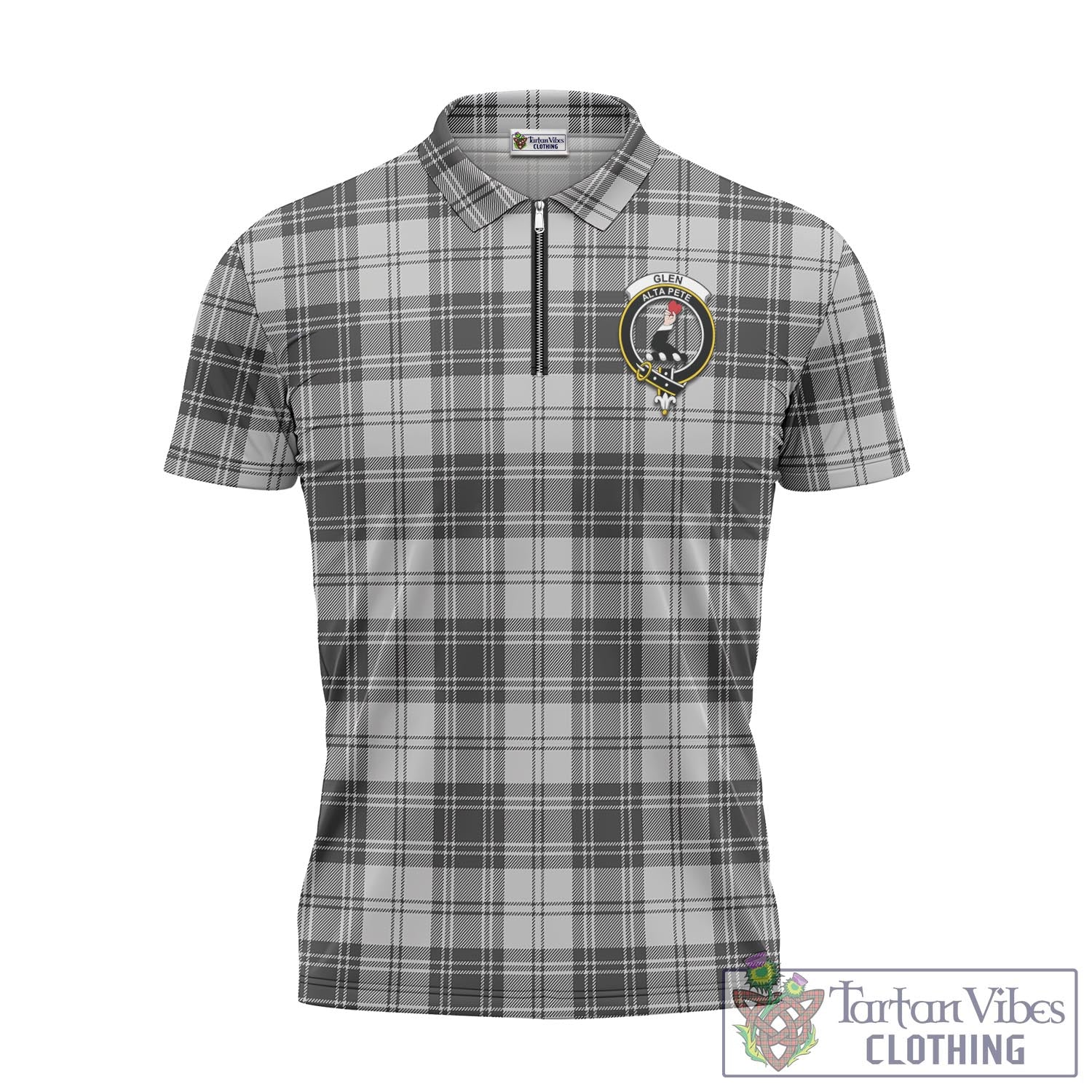 Tartan Vibes Clothing Glen Tartan Zipper Polo Shirt with Family Crest