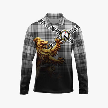 Glen Crest Tartan Long Sleeve Polo Shirt with Golden Lion Emblem Celtic Style