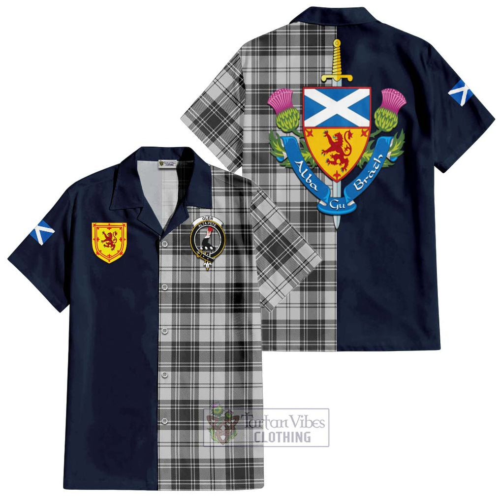 Tartan Vibes Clothing Glen Tartan Short Sleeve Button Shirt with Scottish Lion Royal Arm Half Style