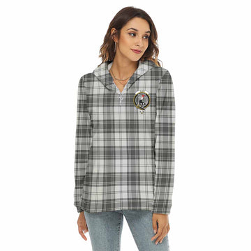 Glen Tartan Women's Borg Fleece Hoodie with Half Zip with Family Crest