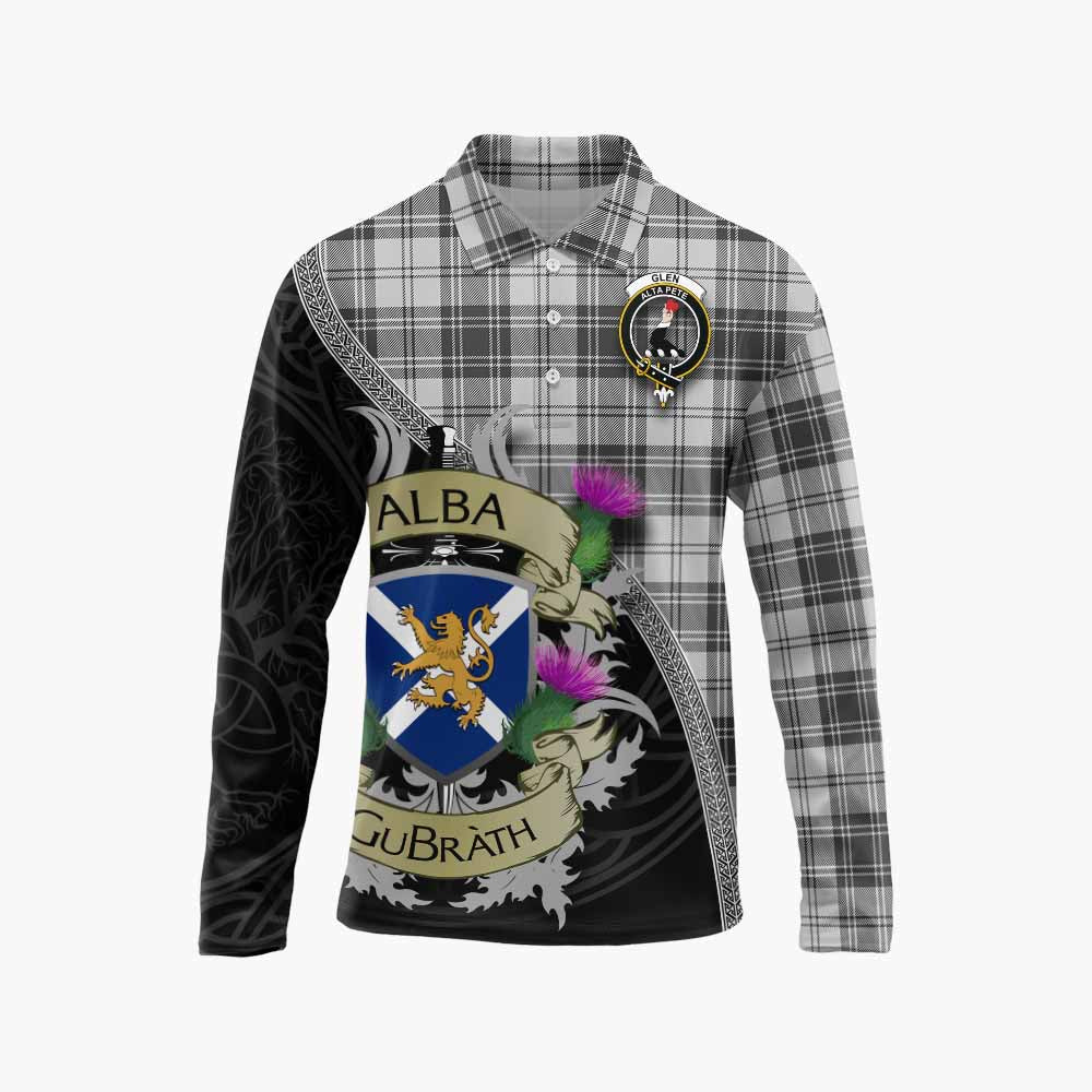 Tartan Vibes Clothing Glen Tartan Family Crest Long Sleeve Polo Shirt Lion Rampant Royal Thistle Shield Celtic Inspired