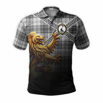 Glen Crest Tartan Polo Shirt with Golden Lion Emblem Celtic Style