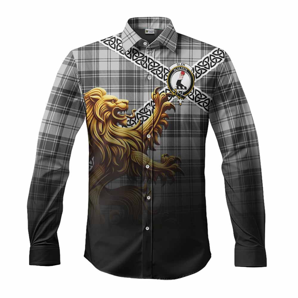 Tartan Vibes Clothing Glen Crest Tartan Long Sleeve Button Shirt with Golden Lion Emblem Celtic Style