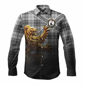 Glen Crest Tartan Long Sleeve Button Shirt with Golden Lion Emblem Celtic Style