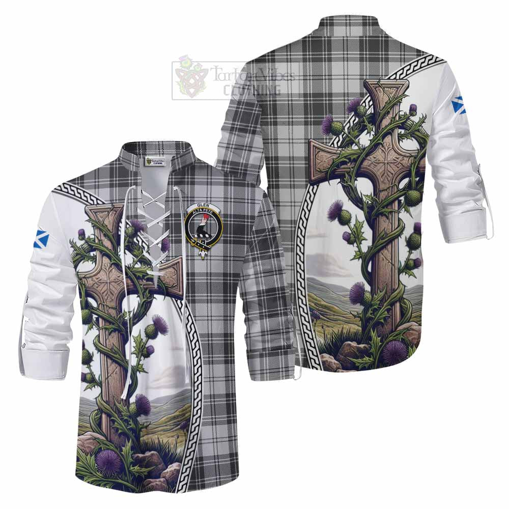 Tartan Vibes Clothing Glen Tartan Ghillie Kilt Shirt with Family Crest and St. Andrew's Cross Accented by Thistle Vines