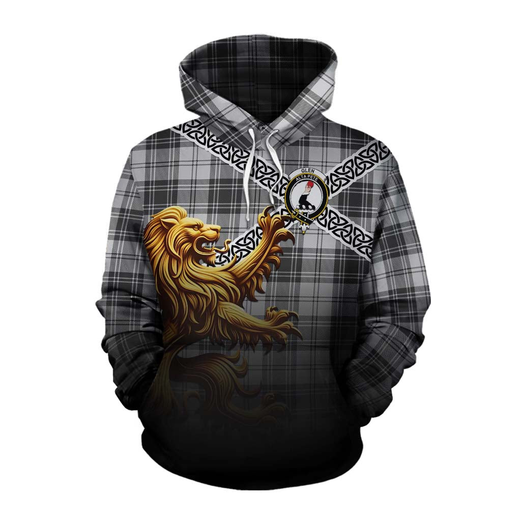 Tartan Vibes Clothing Glen Crest Tartan Cotton Hoodie with Golden Lion Emblem Celtic Style
