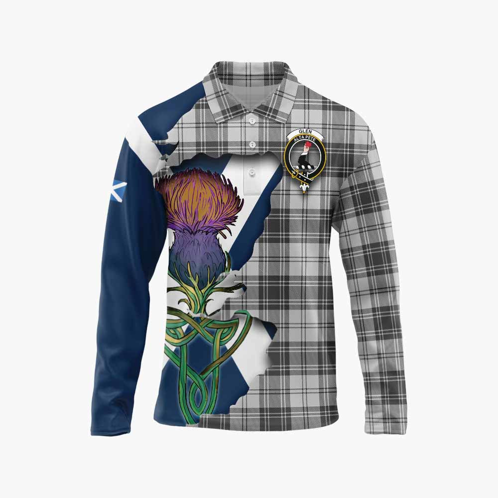 Tartan Vibes Clothing Glen Tartan Family Crest Long Sleeve Polo Shirt Scottish Thistle Celtic Inspired