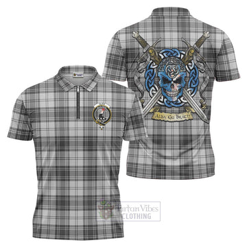 Tartan Vibes Clothing Glen Tartan Zipper Polo Shirt with Family Crest Celtic Skull Style