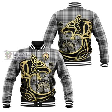 Glen Tartan Baseball Jacket with Family Crest Celtic Wolf Style