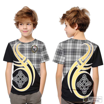 Glen Tartan Kid T-Shirt with Family Crest and Celtic Symbol Style