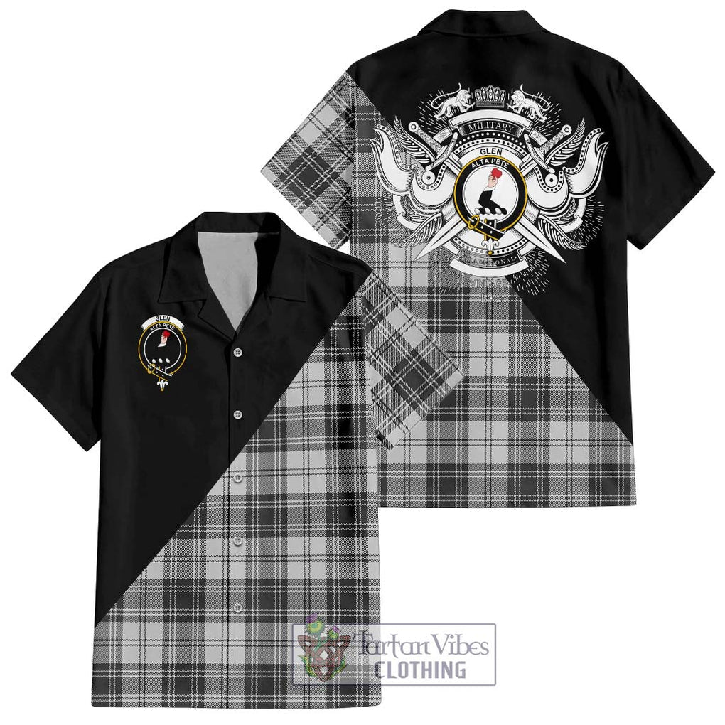Glen Tartan Short Sleeve Button Shirt with Family Crest and Military Logo Style Kid - Tartanvibesclothing Shop