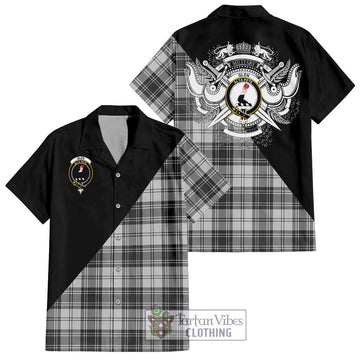 Glen Tartan Short Sleeve Button Shirt with Family Crest and Military Logo Style Kid - Tartanvibesclothing Shop
