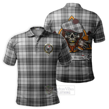 Tartan Vibes Clothing Glen Tartan Polo Shirt with Family Crest and Bearded Skull Holding Bottles of Whiskey