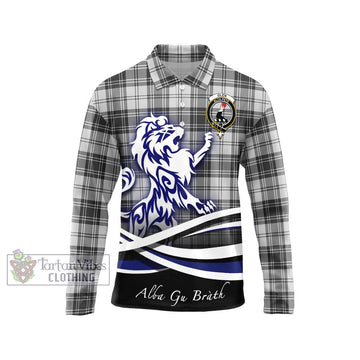 Glen Tartan Long Sleeve Polo Shirt with Alba Gu Brath Regal Lion Emblem Unisex - Tartanvibesclothing Shop