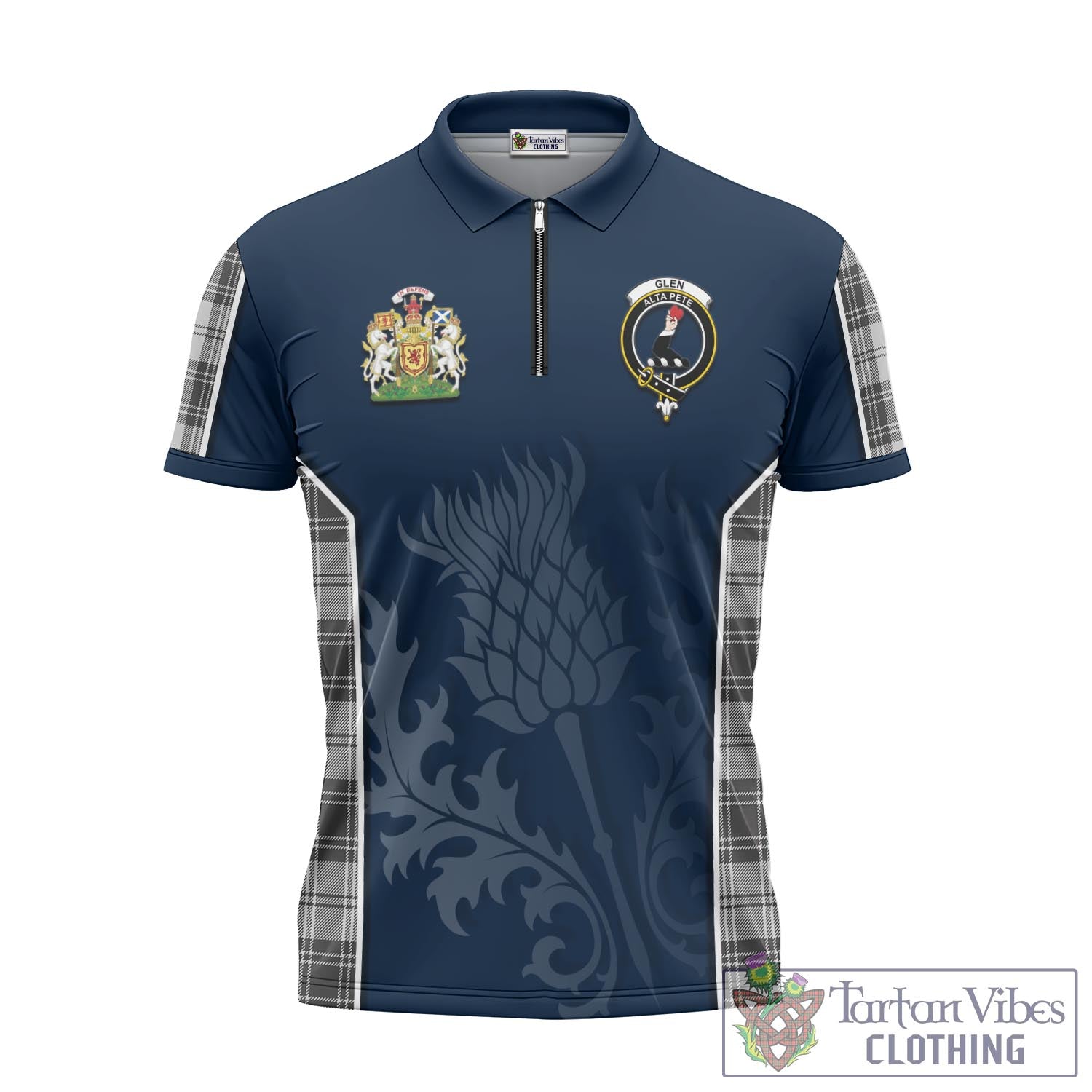 Tartan Vibes Clothing Glen Tartan Zipper Polo Shirt with Family Crest and Scottish Thistle Vibes Sport Style