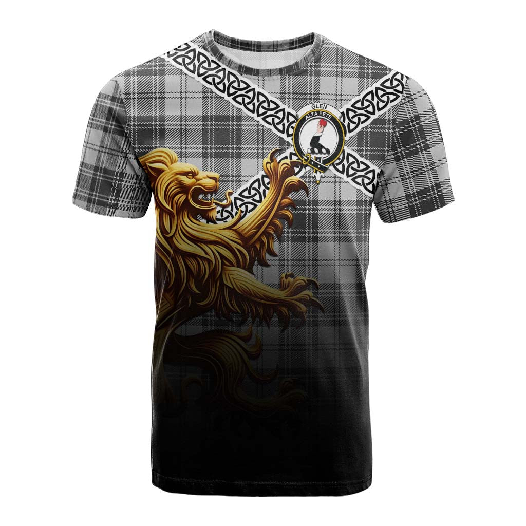 Tartan Vibes Clothing Glen Crest Tartan Cotton T-shirt with Golden Lion Emblem Celtic Style