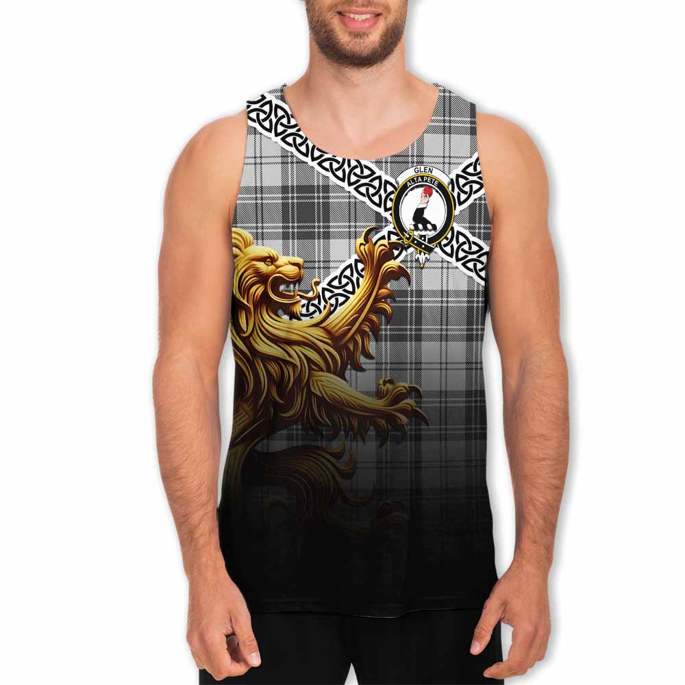 Tartan Vibes Clothing Glen Crest Tartan Men's Tank Top with Golden Lion Emblem Celtic Style