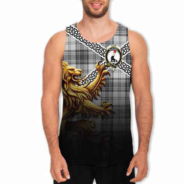 Glen Crest Tartan Men's Tank Top with Golden Lion Emblem Celtic Style