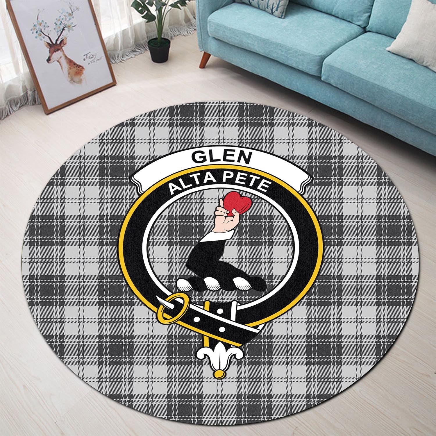 Glen Tartan Round Rug with Family Crest – Tartan Vibes Clothing