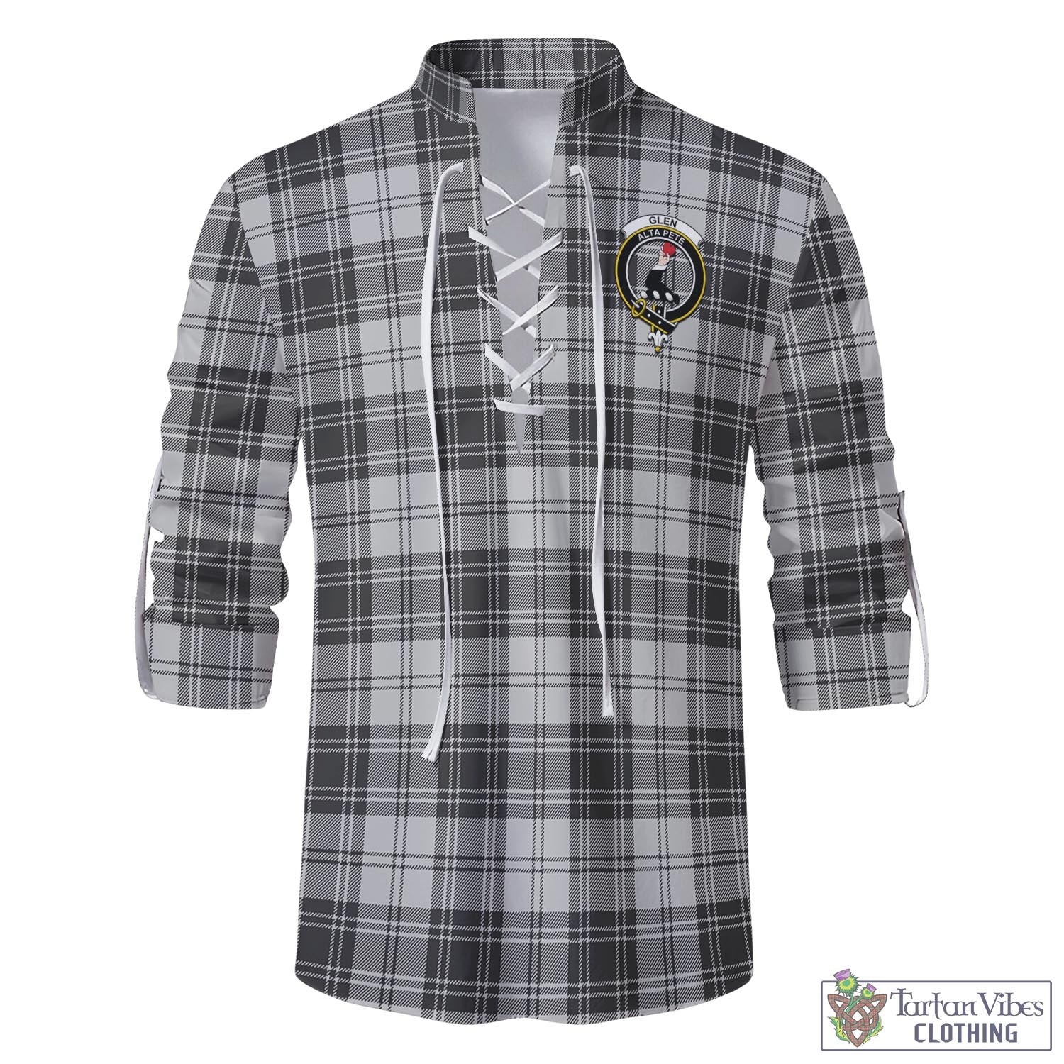 Tartan Vibes Clothing Glen Tartan Men's Scottish Traditional Jacobite Ghillie Kilt Shirt with Family Crest