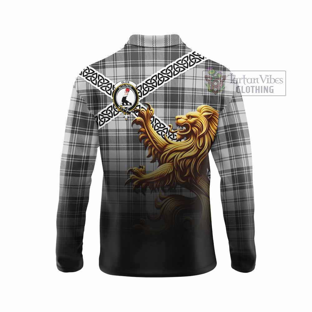 Tartan Vibes Clothing Glen Crest Tartan Long Sleeve Polo Shirt with Golden Lion Emblem Celtic Style