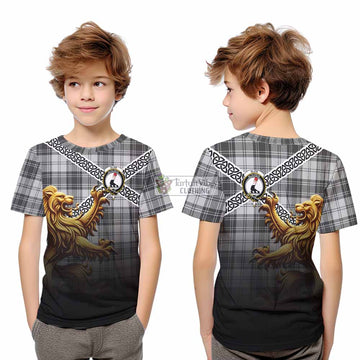 Glen Crest Tartan Kid T-Shirt with Golden Lion Emblem Celtic Style
