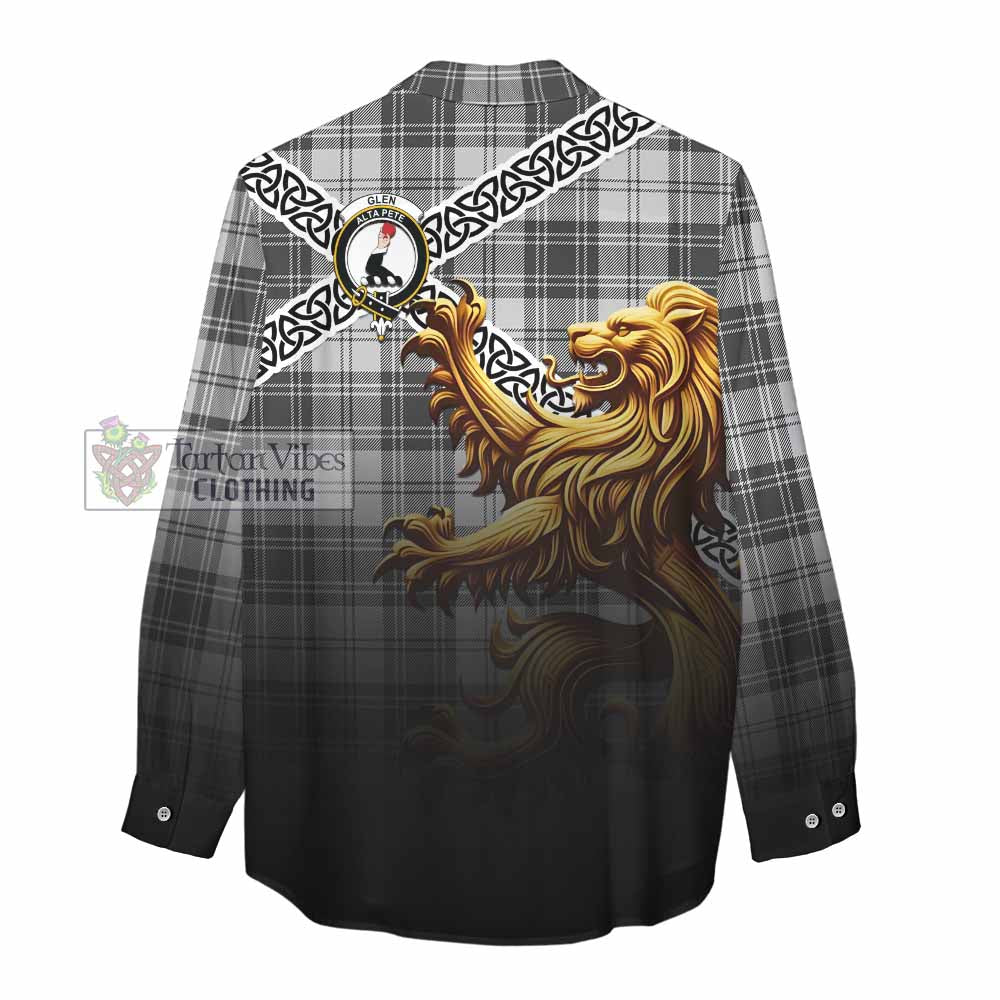 Tartan Vibes Clothing Glen Crest Tartan Women's Casual Shirt with Golden Lion Emblem Celtic Style