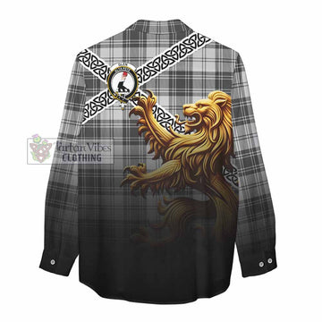 Glen Crest Tartan Women's Casual Shirt with Golden Lion Emblem Celtic Style