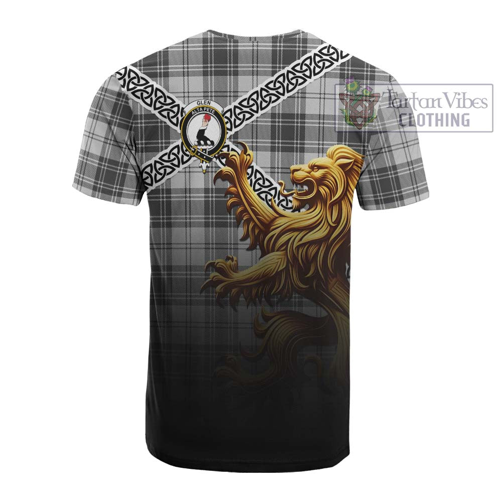Tartan Vibes Clothing Glen Crest Tartan Cotton T-shirt with Golden Lion Emblem Celtic Style