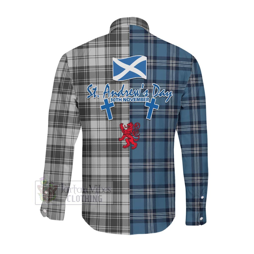 Tartan Vibes Clothing Glen Tartan Long Sleeve Button Shirt Happy St. Andrew's Day Half Tartan Style