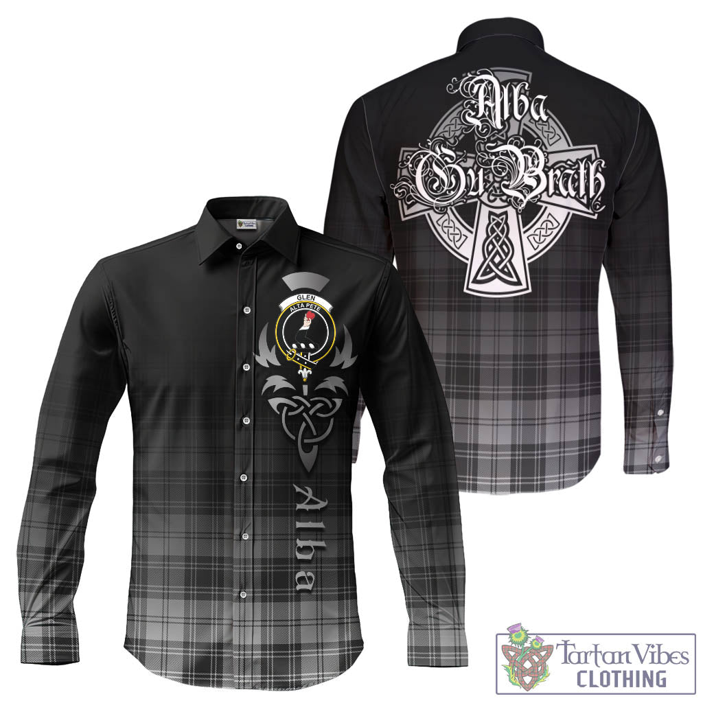 Tartan Vibes Clothing Glen Tartan Long Sleeve Button Up Featuring Alba Gu Brath Family Crest Celtic Inspired