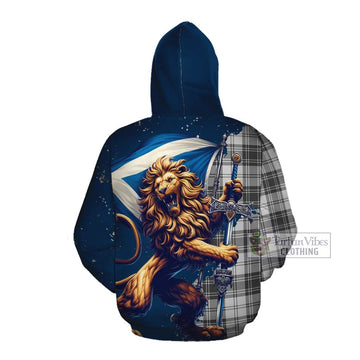 Glen Tartan Family Crest Cotton Hoodie with Scottish Majestic Lion