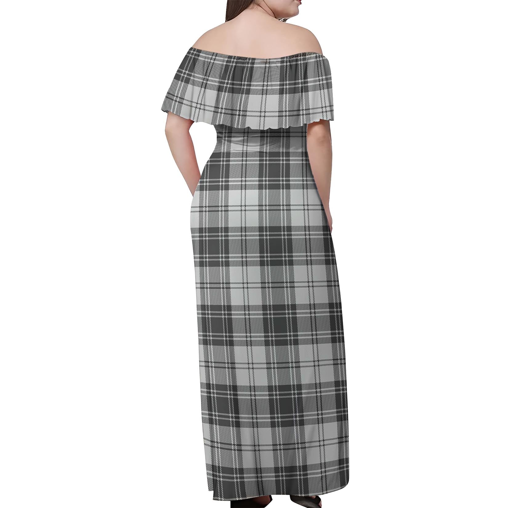 Glen Tartan Off Shoulder Long Dress - Tartanvibesclothing