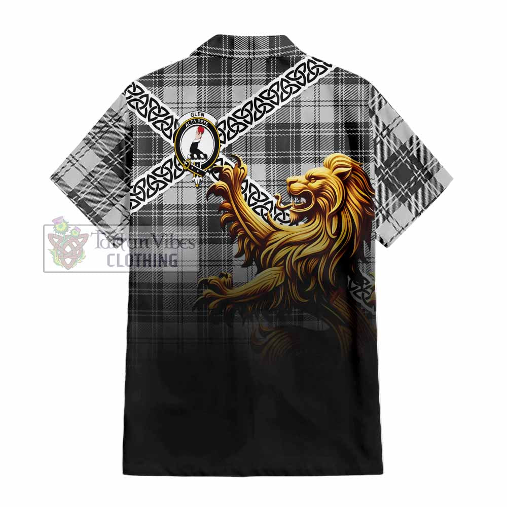 Tartan Vibes Clothing Glen Crest Tartan Short Sleeve Button Shirt with Golden Lion Emblem Celtic Style