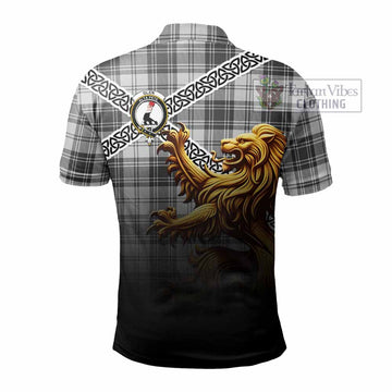 Glen Crest Tartan Polo Shirt with Golden Lion Emblem Celtic Style