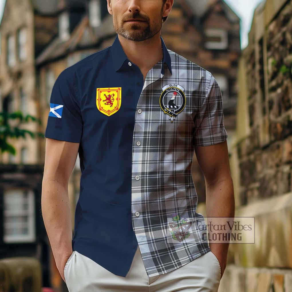 Tartan Vibes Clothing Glen Tartan Short Sleeve Button Shirt with Scottish Lion Royal Arm Half Style