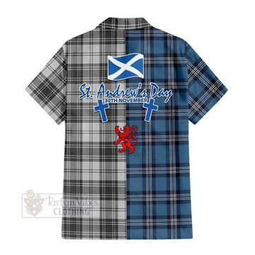 Tartan Vibes Clothing Glen Tartan Short Sleeve Button Shirt Happy St. Andrew's Day Half Tartan Style