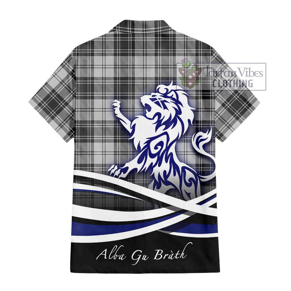 Glen Tartan Short Sleeve Button Shirt with Alba Gu Brath Regal Lion Emblem - Tartanvibesclothing Shop