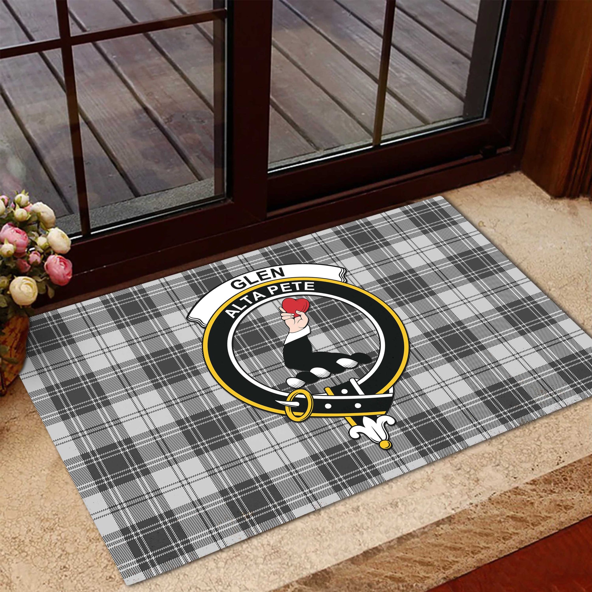 Glen Tartan Door Mat with Family Crest - Tartanvibesclothing