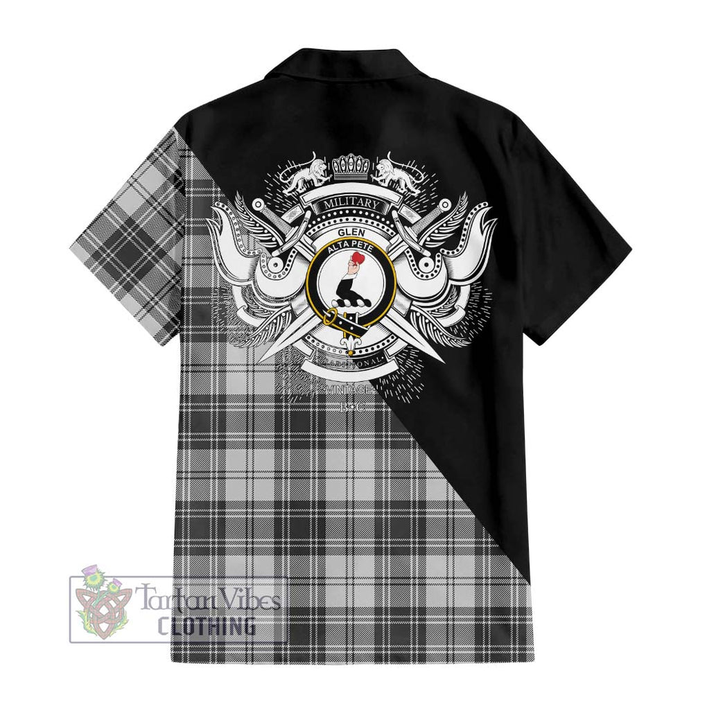 Glen Tartan Short Sleeve Button Shirt with Family Crest and Military Logo Style - Tartanvibesclothing Shop