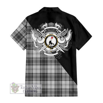 Glen Tartan Short Sleeve Button Shirt with Family Crest and Military Logo Style - Tartanvibesclothing Shop
