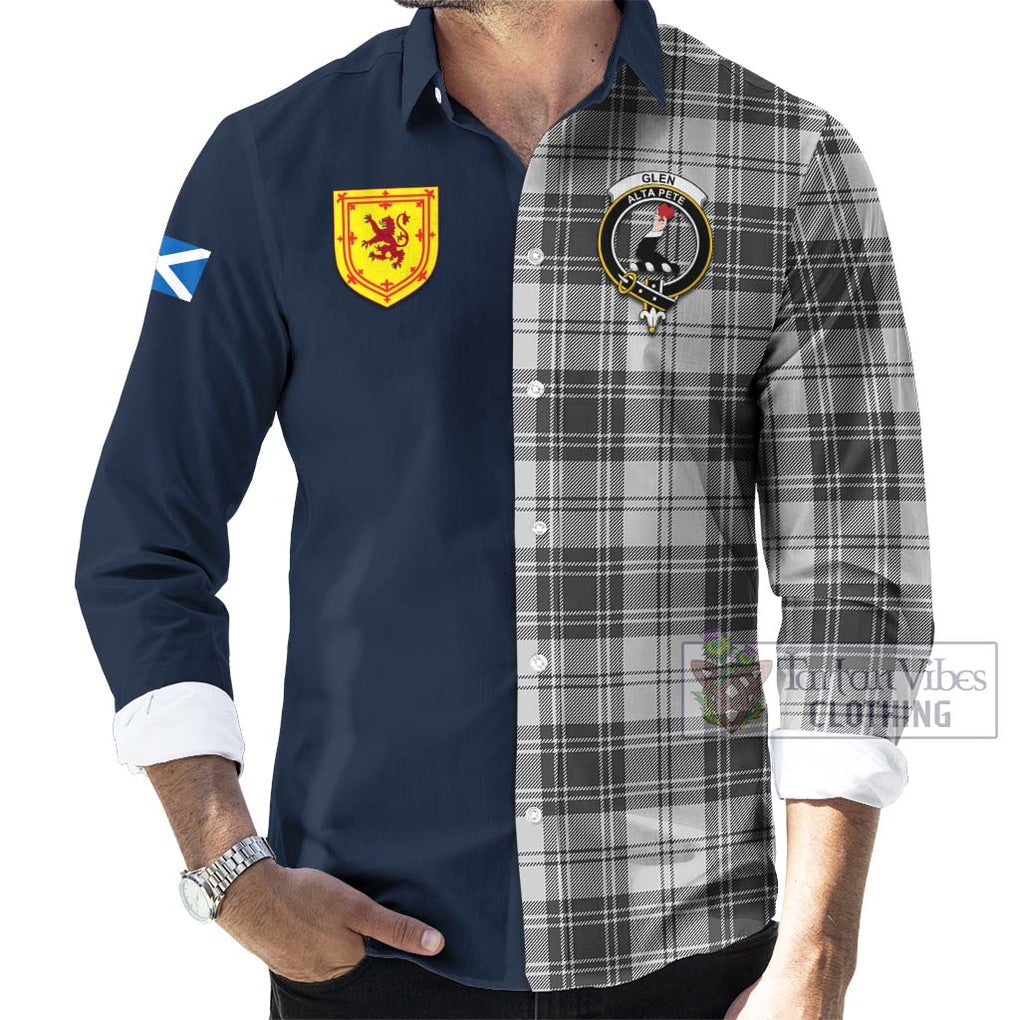Tartan Vibes Clothing Glen Tartan Long Sleeve Button Shirt with Scottish Lion Royal Arm Half Style