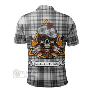Tartan Vibes Clothing Glen Tartan Polo Shirt with Family Crest and Bearded Skull Holding Bottles of Whiskey